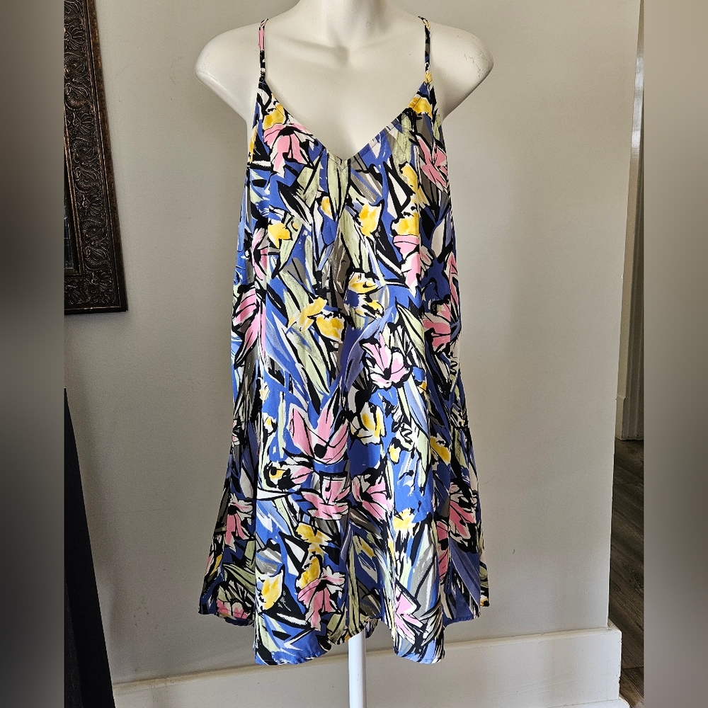 Lush Blue Pink Yellow Floral Slip Dress lined size large
